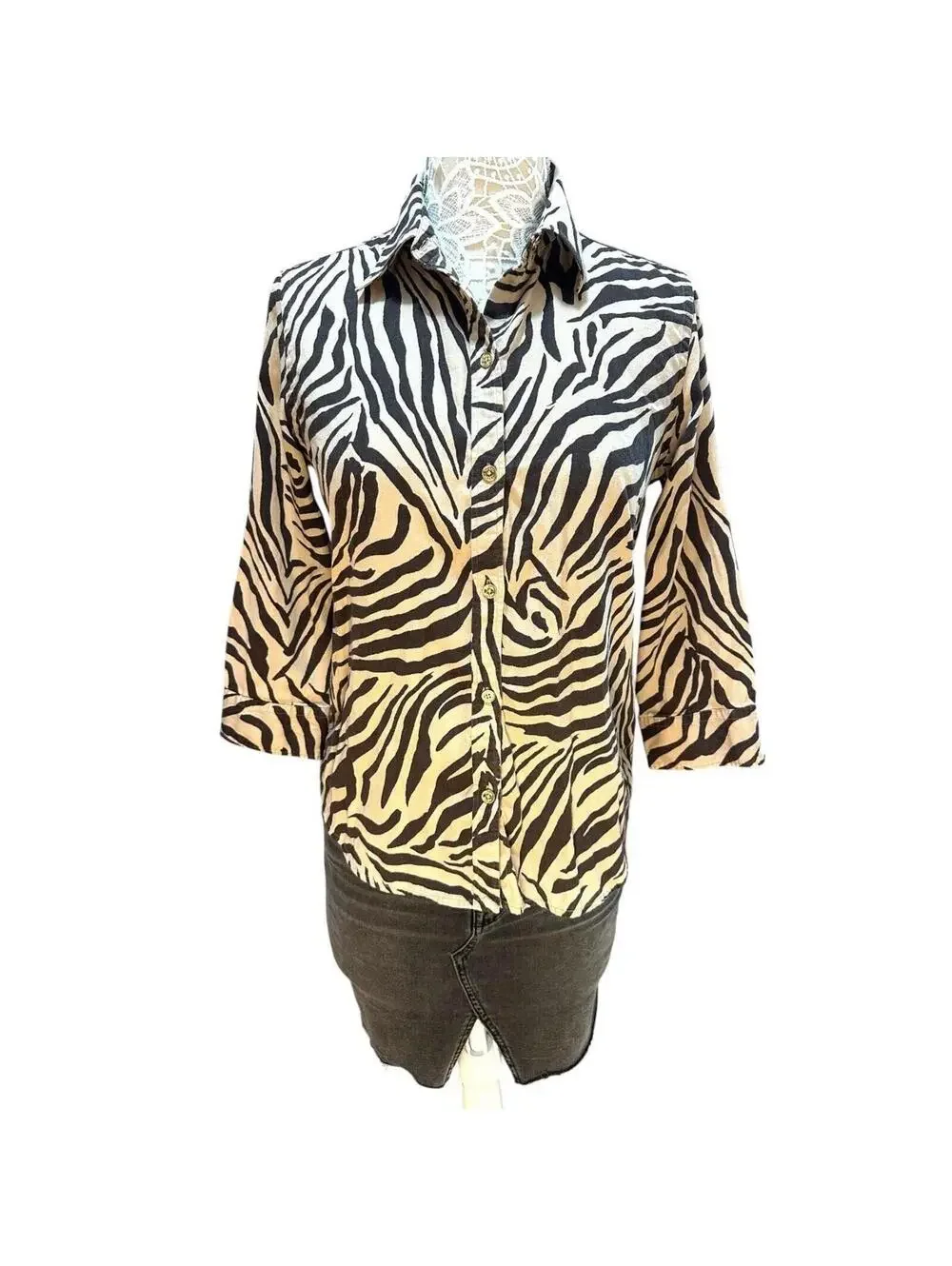 Chaps Zebra Print Button Down Blouse